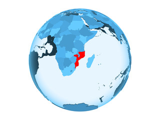 Mozambique on blue globe isolated