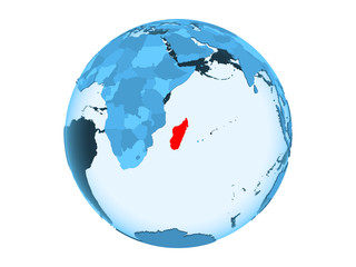 Madagascar on blue globe isolated