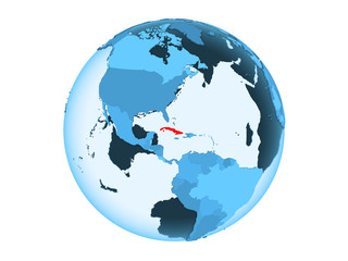 Cuba on blue globe isolated