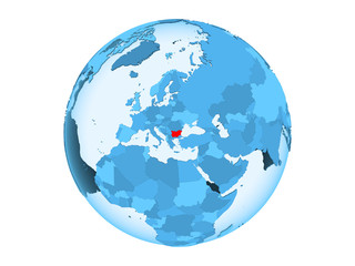 Bulgaria on blue globe isolated