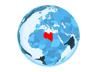 Libya on blue globe isolated