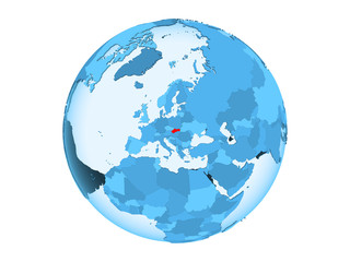 Slovakia on blue globe isolated