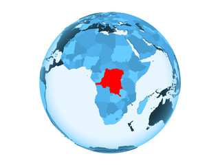 Democratic Republic of Congo on blue globe isolated