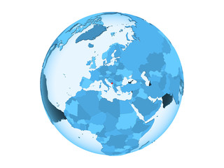 Montenegro on blue globe isolated