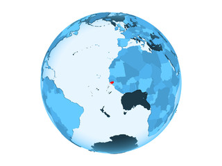 Guinea-Bissau on blue globe isolated