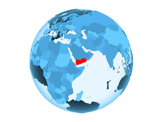 Yemen on blue globe isolated