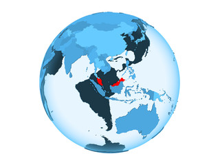 Malaysia on blue globe isolated