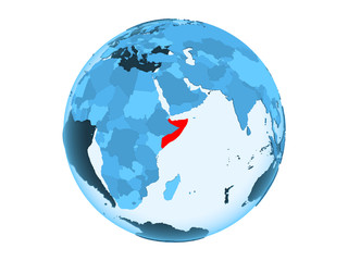 Somalia on blue globe isolated