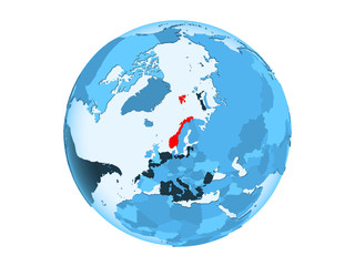 Norway on blue globe isolated
