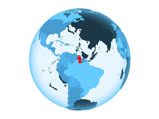 Guyana on blue globe isolated