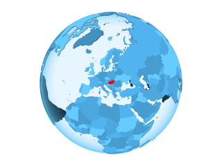 Hungary on blue globe isolated