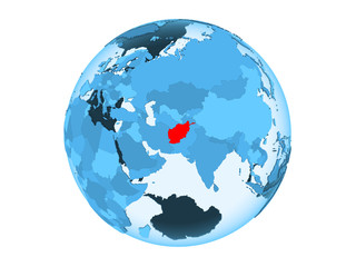 Afghanistan on blue globe isolated