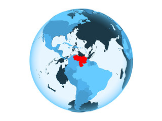Venezuela on blue globe isolated