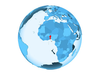Benin on blue globe isolated