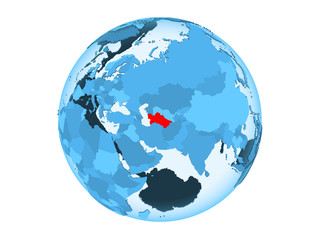 Turkmenistan on blue globe isolated