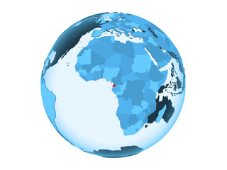 Equatorial Guinea on blue globe isolated