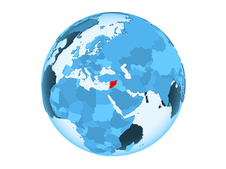 Syria on blue globe isolated