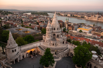 Naklejka premium Budapest's panorama a Buda one is famous for a hotel's roof taking a photo