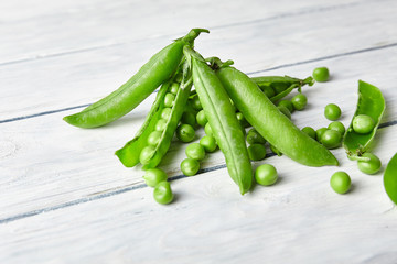Fresh green peas close up