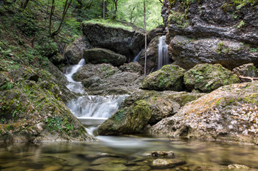 Small rapids and waterfalls at Hell (Pekel) gorge in Borovnica near Ljubljana