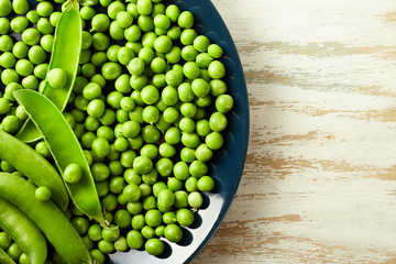 Fresh green peas close up
