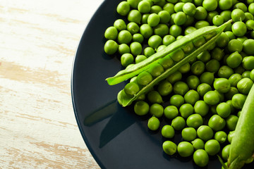 Fresh green peas close up