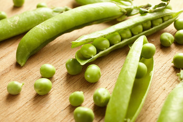 Fresh green peas close up