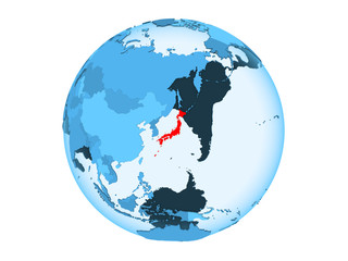 Japan on blue globe isolated