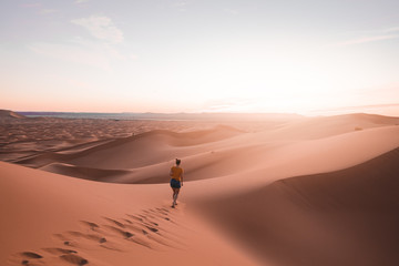 Fototapeta na wymiar Sand walk during sunset Sahara