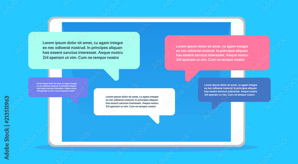 Poster mobile application chat interface message notifications bubble copy space flat horizontal vector ill