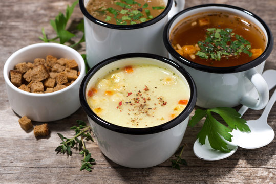 hot soups in mugs