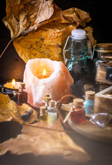 Magic concept. Potions in bottle