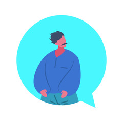 mustache man chat bubble character avatar isolated male cartoon portrait flat vector illustration