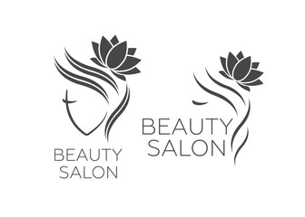 Beautiful woman face logo template for hair salon. Logo hair template