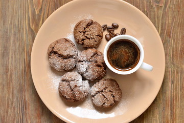 Chocolate cookies with cracks, top view
