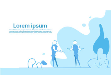 couple businesspeople communication man woman talking together working process concept character male female silhouette flat copy space horizontal vector illustration