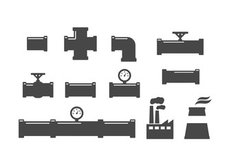 Pipe fittings vector icons set. Plumbing, water pipes sewage