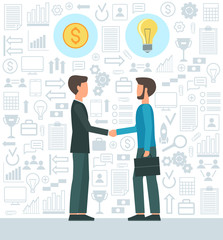 Investor and startup. Handshake. Partnership. Vector illustration.