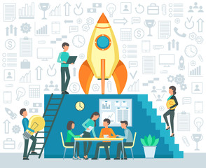 Startup. Successful teamwork. Meeting. Vector illustration.