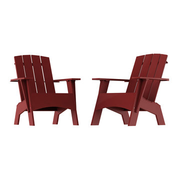 Two Red Garden Wooden Chairs On A White Background