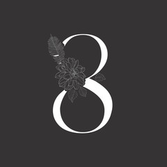 Floral figure. Vintage decorative white numeral