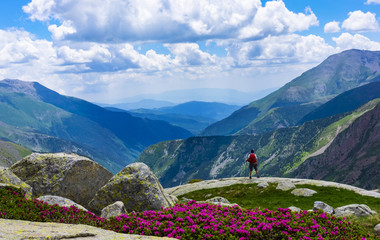 Man doing sport in the national park of AigÃ¼estortes and Lake San Mauricio, Lleida
