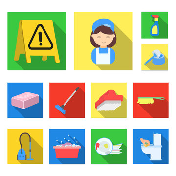 Cleaning and maid flat icons in set collection for design. Equipment for cleaning vector symbol stock web illustration.