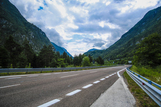 Alpine landscape with the image of road