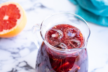 Red wine sangria with citruses, cinnamon and mint.