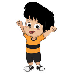 kid won the football match.Vector and illustration.