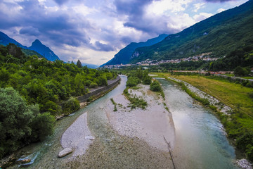 Alpine landscape with the image of Piave river