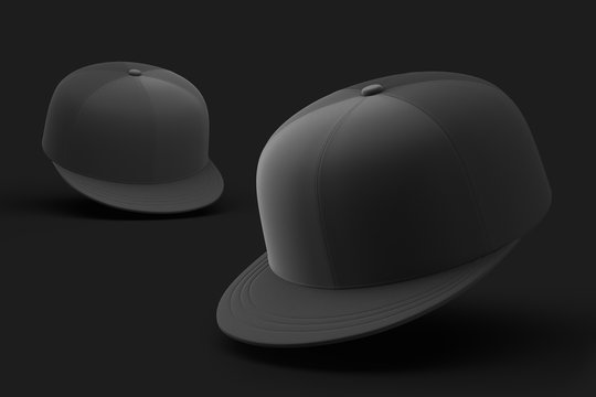 Two baseball caps isolated on a black background. Mock up. 3d rendering