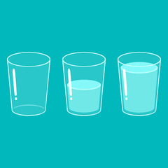 Empty, half and full glass of water