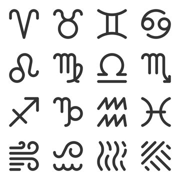 Zodiac Signs black icon set editable stroke